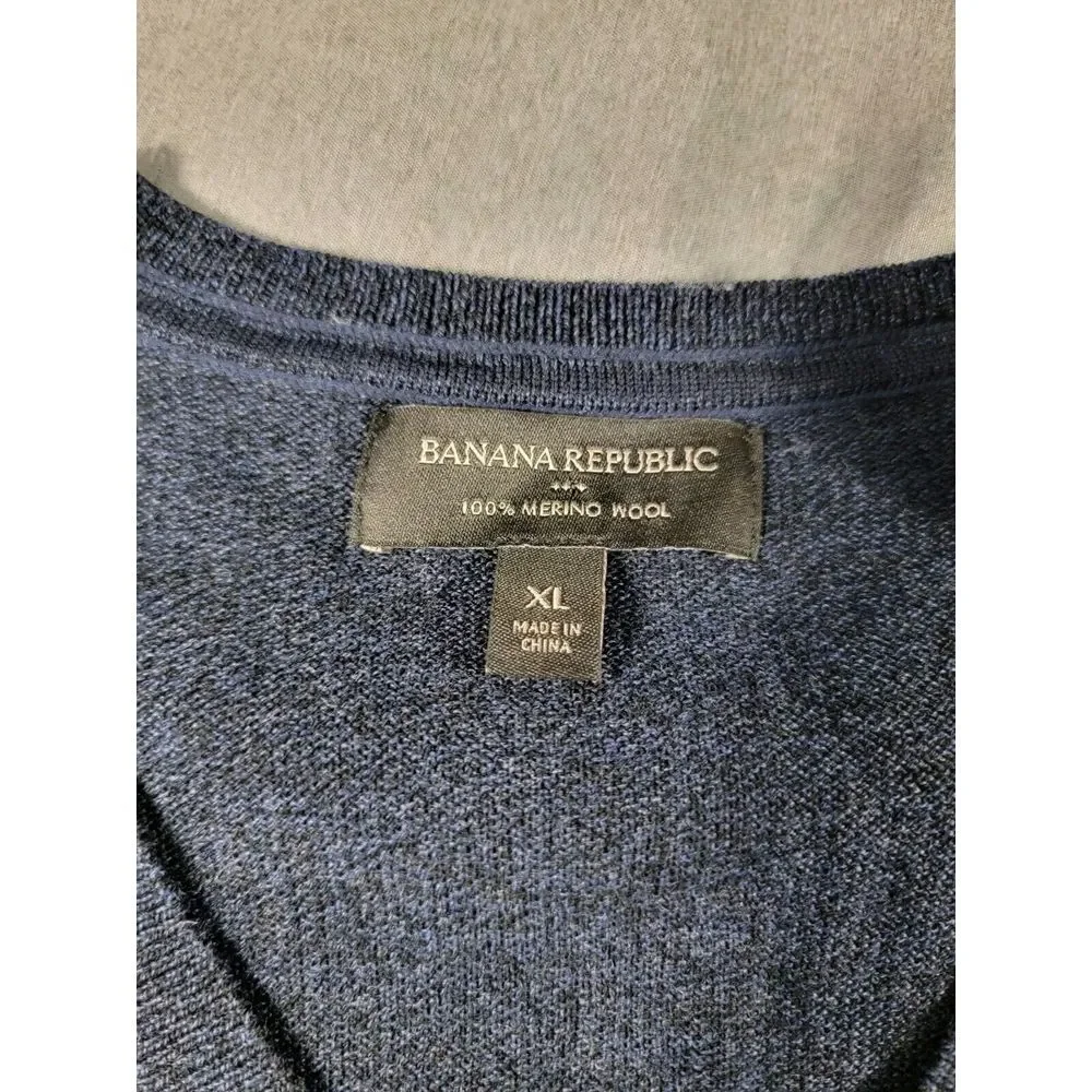 Banana Republic Argyle Merino Wool Sweater Men's XL‎ Blue V Neck Pullover
